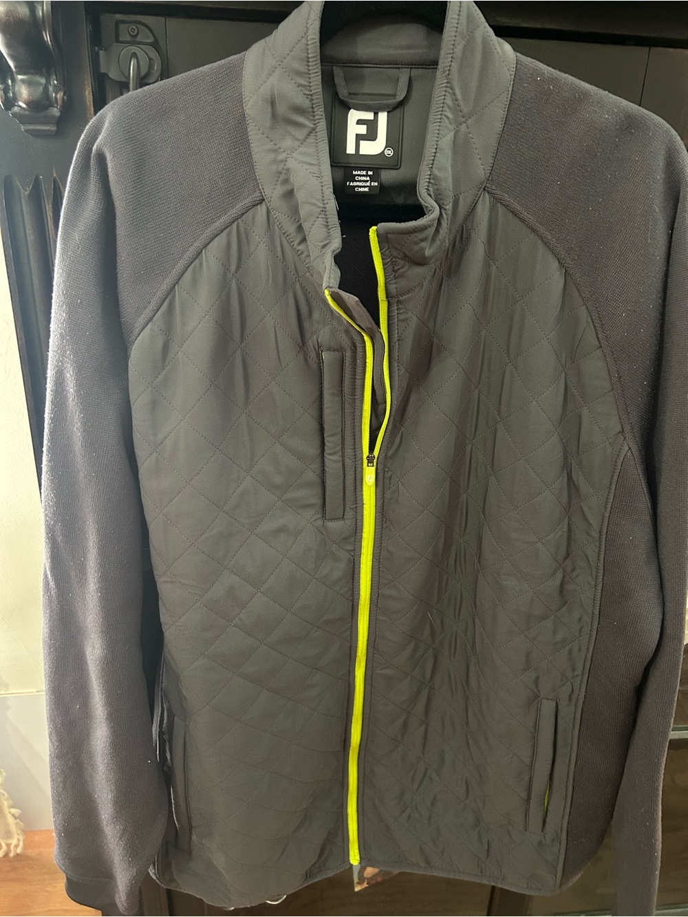 FootJoy Black Quilted Lightweight Jacket with Yellow Zipper